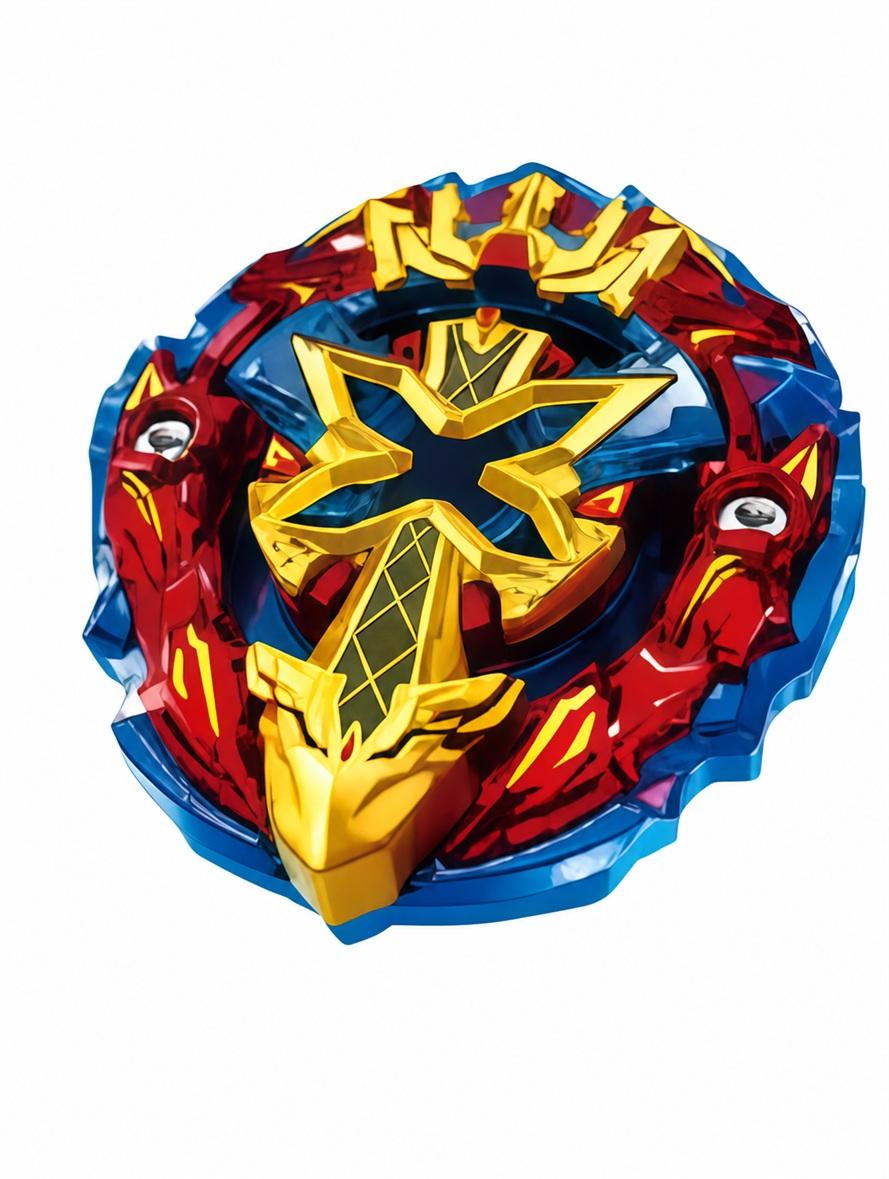 Red, blue and gold Beyblade battle top