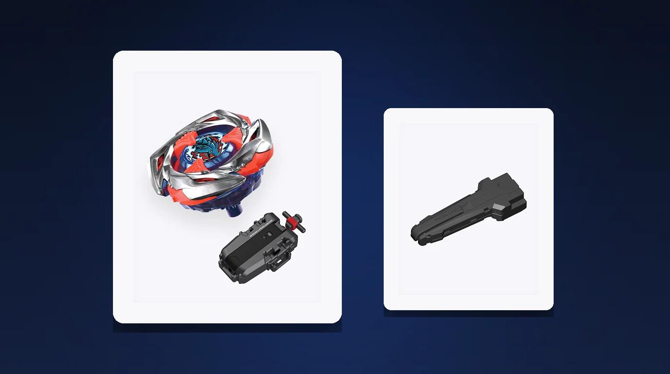Three battle-ready Beyblade X tops with launchers
