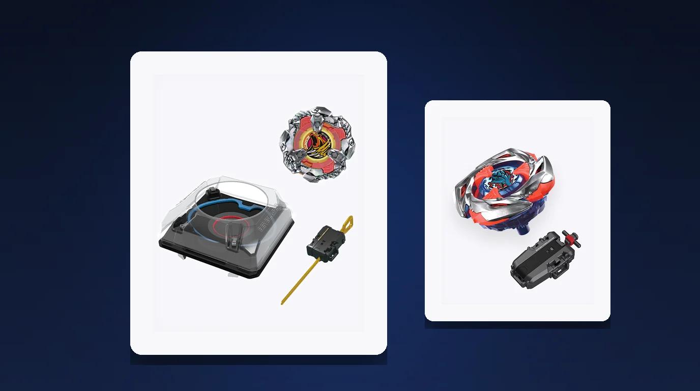 Beyblade X Beystadium battle action with launchers
