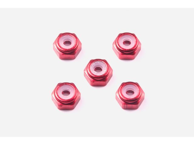 Tamiya 2mm Aluminum Lock Nut (Red, 5pcs.)(15493)