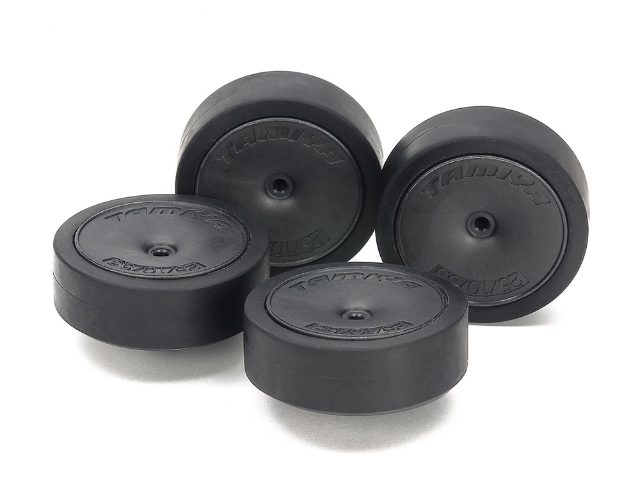 Tamiya Large Dia. Low Friction Low-Profile Tires (31mm) & Carbon Wheels (Dish)(15544)