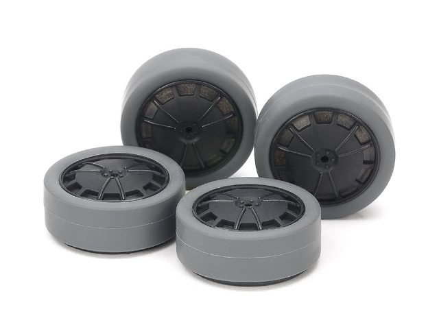 Tamiya Super X/XX Hard Small Dia. Low-Profile Tires (26mm, Grey) & Carbon Reinforced Dish Wheels(15545)
