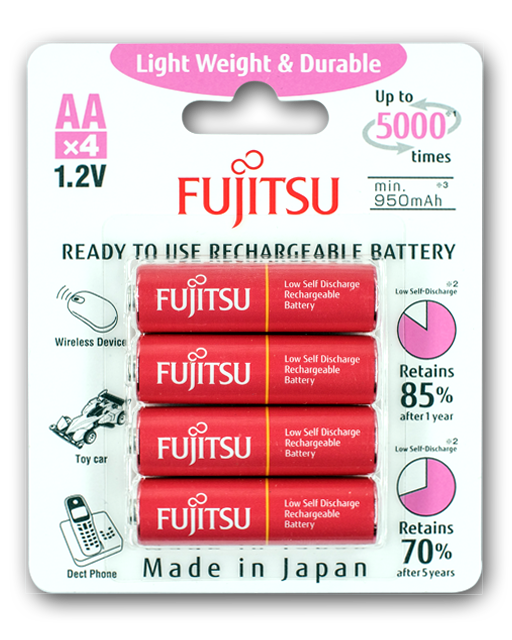 Fujitsu Lite Pink AA Rechargeable Batteries 950mAh HR-3UTLA (4-Pack)