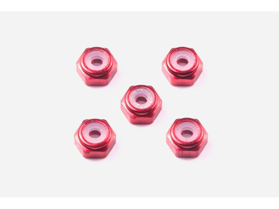 Tamiya 2mm Aluminum Lock Nut (Red, 5pcs.)(15493)
